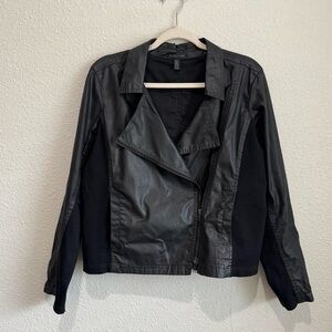 Eileen Fisher Faux Leather Full Zip Moto Jacket PL Asymmetrical Goth Grunge